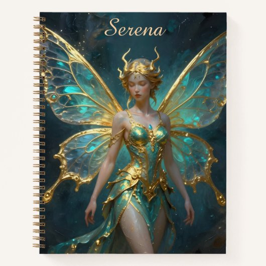 Pretty Turquoise and Gold Fairy Personalized Notitieboek (Voorkant)