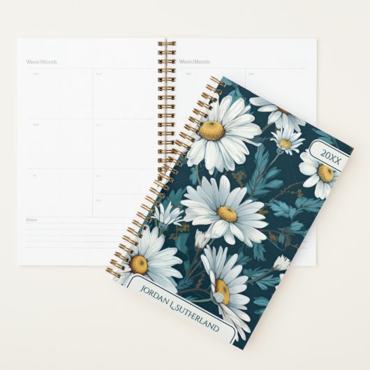 Pretty Watercolor Daisy Personalized Logo Planner (Devant avec enveloppe)