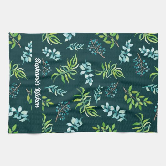 Pretty Watercolor Floral Garden Personalized Theedoek (Horizontaal)