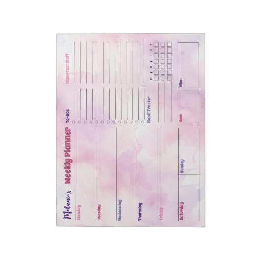 Pretty Watercolor Splash Weekly Planner Bloc-notes (Tourné)