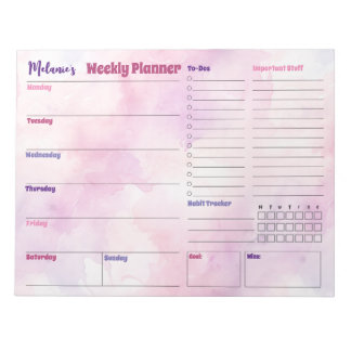 Pretty Watercolor Splash Weekly Planner Bloc-notes