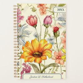 Pretty Watercolor Wildflower Personalized Logo Planner
