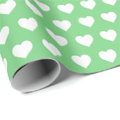 Pretty White Hearts Patroon Zomer Groen Cadeaupapier (Rol Hoek)