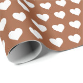 Pretty White Hearts Pattern Terracotta Cadeaupapier (Rol Hoek)