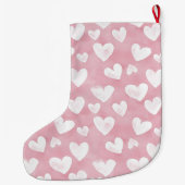 Pretty White Pink Hearts Christmas Grote Kerstsok (Achterkant)