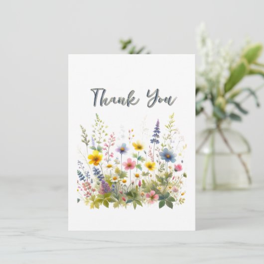 Pretty Wildflowers Verjaardagsfeestje Bedankkaart (Staand voorkant)
