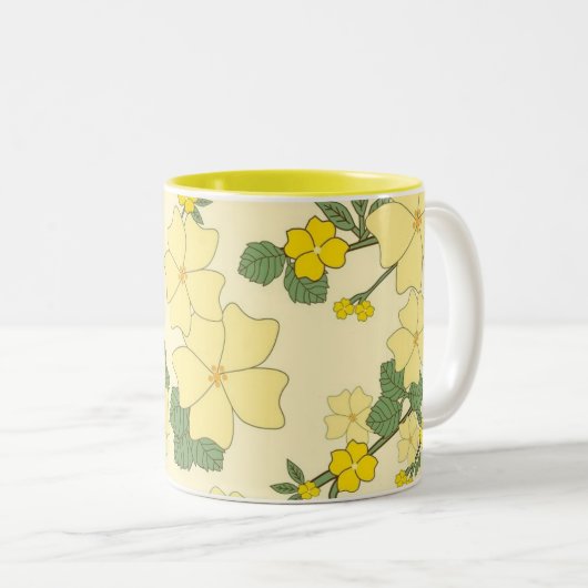 Pretty Yellow Summer Floral Pattern Tweekleurige Koffiemok (Voorkant rechts)