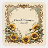 Pretty yellow sunflower elegant wedding  vierkante sticker (Voorkant)