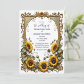 Pretty Yellow sunflower with art frame wedding  Kaart (Staand voorkant)