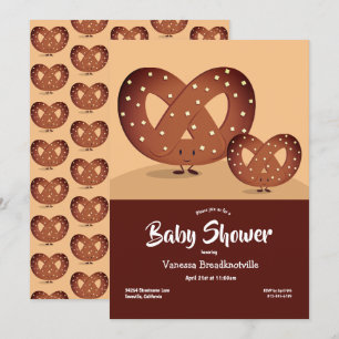 Pretzel Baby shower bruine Foodie Cute Cartoon Kaart