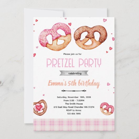 Pretzel party theme invitation kaart (Voorkant)