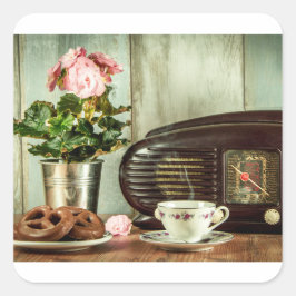 Pretzel Tea Roos Klok Postcrossing Vierkante Sticker