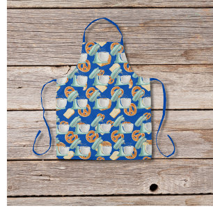 Pretzels, brood en mixers blauw schort