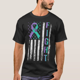 Preventie Bewustzijn Blauwgroen Paarse USA Flag U T-shirt