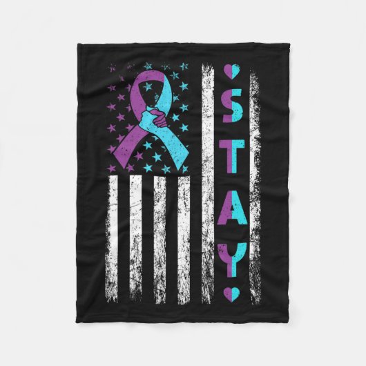 Preventie Bewustzijn Blijf Roze en Blauwgroen Lint Fleece Deken (Voorkant)