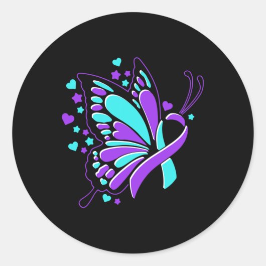 Preventie Bewustzijn Maand Vlinderlint Ronde Sticker (Voorkant)