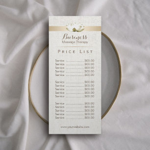 Price List Massage Therapy Elegant Lotus Salon Reclamekaart