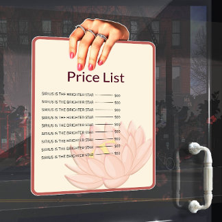 Price List Window Cling Raamsticker