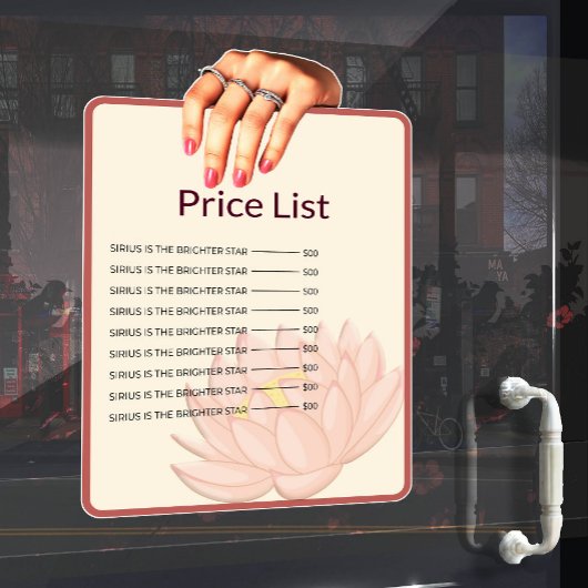 Price List Window Cling Raamsticker
