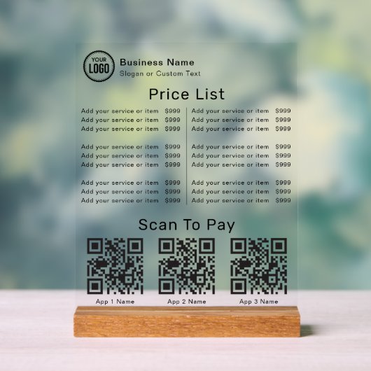 Price List With Business Logo QR Code Scan To Pay (Neutre)