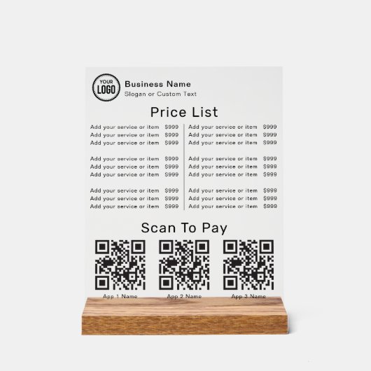Price List With Business Logo QR Code Scan To Pay (Recto)