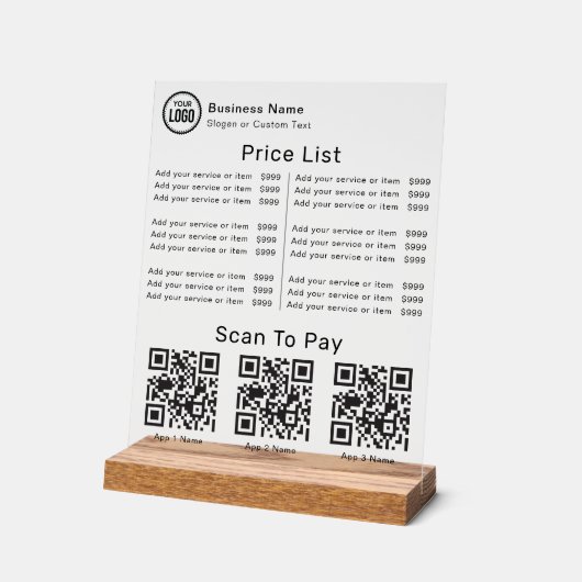 Price List With Business Logo QR Code Scan To Pay (Angle)