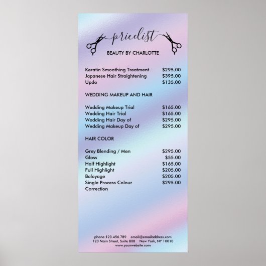 Pricelist Poster met haarstylist (Voorkant)