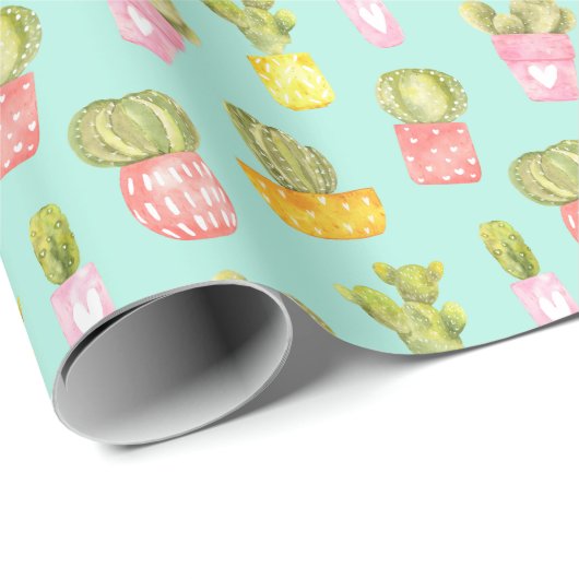 Prickly cactussen in potten, waterverf. cadeaupapier (Rol Hoek)