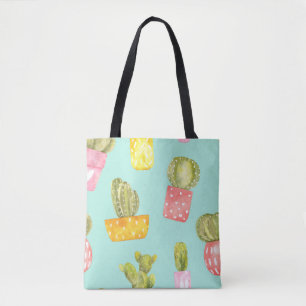 Prickly cactussen in potten, waterverf. draagtas