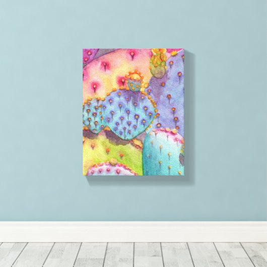 Prickly Pear Cactus Canvas Print Art (Insitu (Houten vloer))