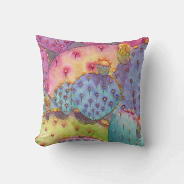 Prickly Pear Cactus Colorful Sierkussen Pastels (Voorkant)