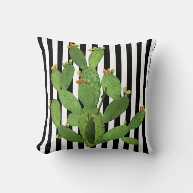 Prickly Pear Cactus en Stripe Cushion Kussen (Voorkant)