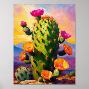 Prickly Pear Cactus Kleurrijke grafische kunst Poster