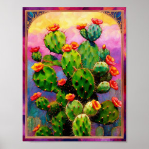Prickly Pear Cactus Kleurrijke grafische kunst Poster