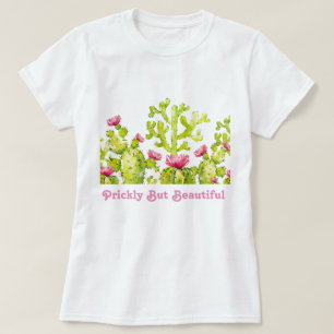 Prickly Pear Cactus met Woestijnroos Dames Roze T-shirt