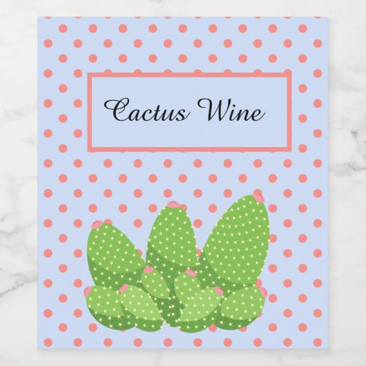 Prickly Pear Cactus, Polka Dots, Cactus Wijn, Wijn Etiket (Enkel label)