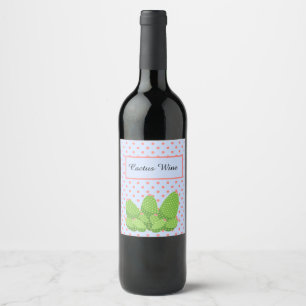 Prickly Pear Cactus, Polka Dots, Cactus Wine Wijn Etiket