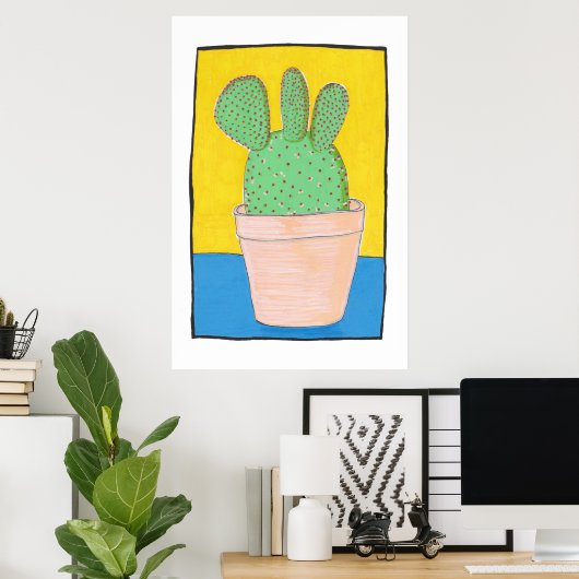 Prickly Pear, drie pootcactus, bizarre tekening Poster (Thuiskantoor)