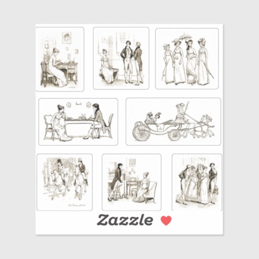 Pride and Prejudice Beige Book Illustrations Pack Sticker (Vel)