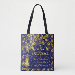 Pride and Prejudice Blauwe Gouden Pauw Boekomslag Draagtas