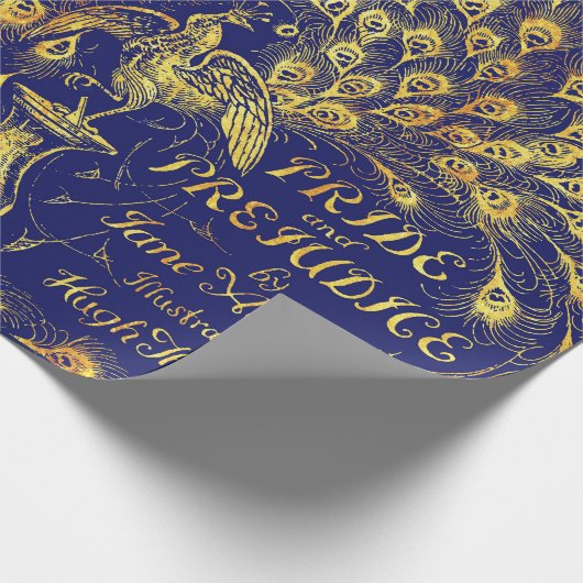 Pride and Prejudice Blue Gold Peacock Book Hoesje Cadeaupapier (Hoek)