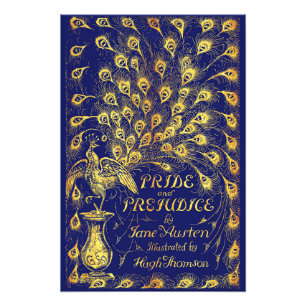 Pride and Prejudice Blue Gold Peacock Book Hoesje Foto Afdruk