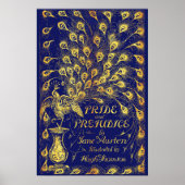 Pride and Prejudice Blue Gold Peacock Book Hoesje Poster (Voorkant)