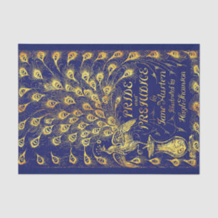Pride and Prejudice Blue Gold Peacock Book Hoesje Tissuepapier