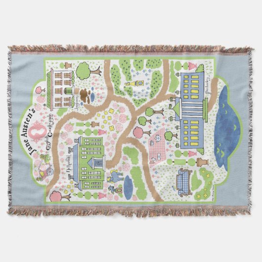 Pride and Prejudice Map Blanket Jane Austen Gooi Deken (Voorkant)