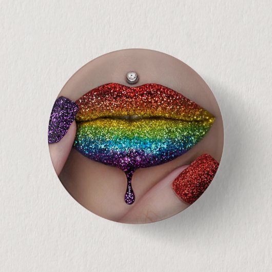 Pride Badges - Rainbow Lipstick Lesbian Ronde Button 3,2 Cm (Voorkant)