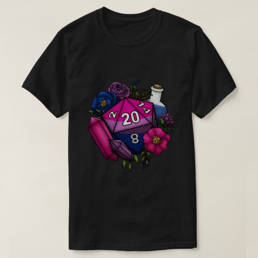 Pride Bisexual D20 Tabletop RPG-gamedice Sticke T-shirt (Design voorkant)