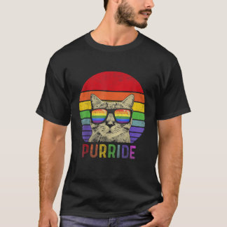 Pride Cat Purride Gay LGBTQ Rainbow Flag Retro Sty T-shirt