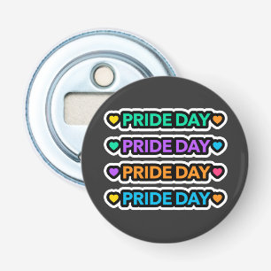 Pride dag. LGBT+Pride. Regenboog hart. Button Flesopener