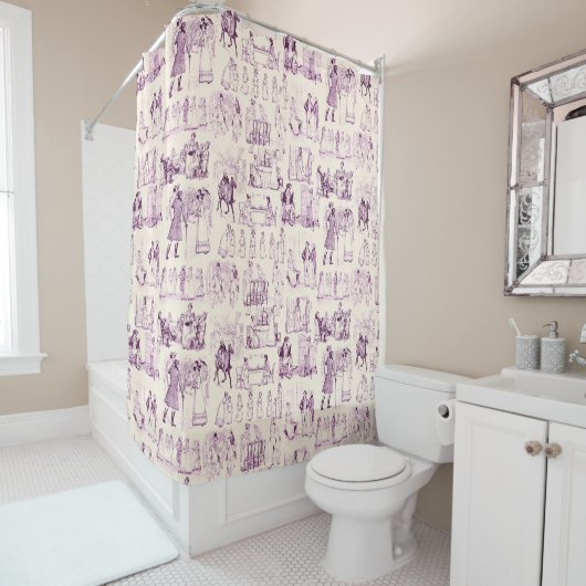 Pride en Prejudice  Toile in Plum op perzik Douchegordijn (In situ)